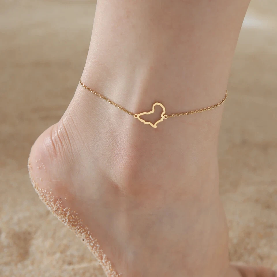 Tornozeleira mapa da África ouro aço inoxidável corrente dupla para joias femininas de verão - Imagem 3 de 4