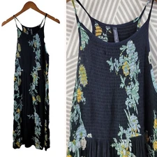 Massini Tank Dress size Small Casual Floral shirred Stretch top sundress black