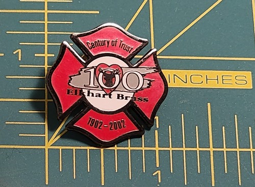 ELKHART BRASS FIRE FIGHTING & PROTECTION EQUIPMENT 100 YEARS  Brooch Pin INDIANA
