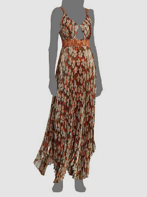 eyeye★大人気 ALICE COLLAR MAXI DRESS $995 Alice + Olivia Women's Orange Floral Print Silk Chain