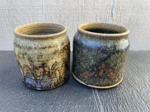Set of 2 Pottery Bases Containers Rustic Vintage