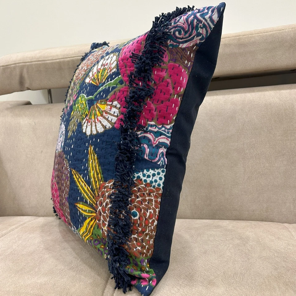 Kantha pillow cover blue tufted cushion cover boho throw pillows euro sham cover - Image 3 of 4
