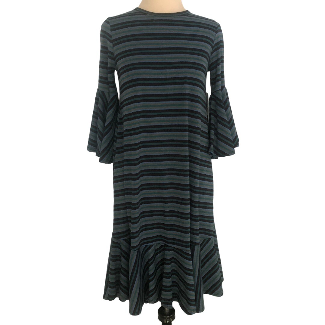 LULAROE New XS Maurine Stripe Ruffle Tunic Knit DRESS Modest