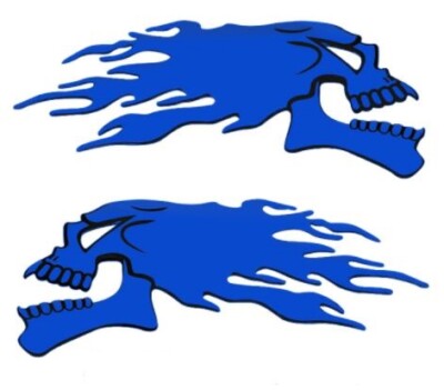 Pair Blue fire 3D Ghost Skull Head Auto Motorcycle Car Sticker Emblem 