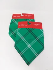 Wondershop 2 Pack Pet Bandana Scarf Dog Cat Green Plaid Tie Triangle One Size