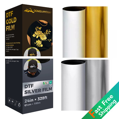 24in x 328ft DTF Gold/Silver Foil Film Roll Cold Peel Transfer Film For Printing