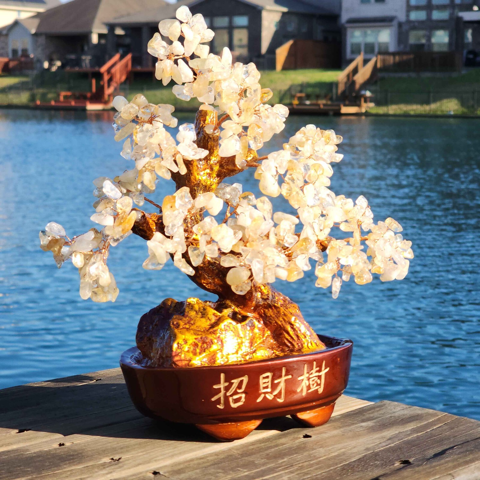 Citrine Fengshui Bonsai Money Tree with Natural Gemstone Beads for Luck