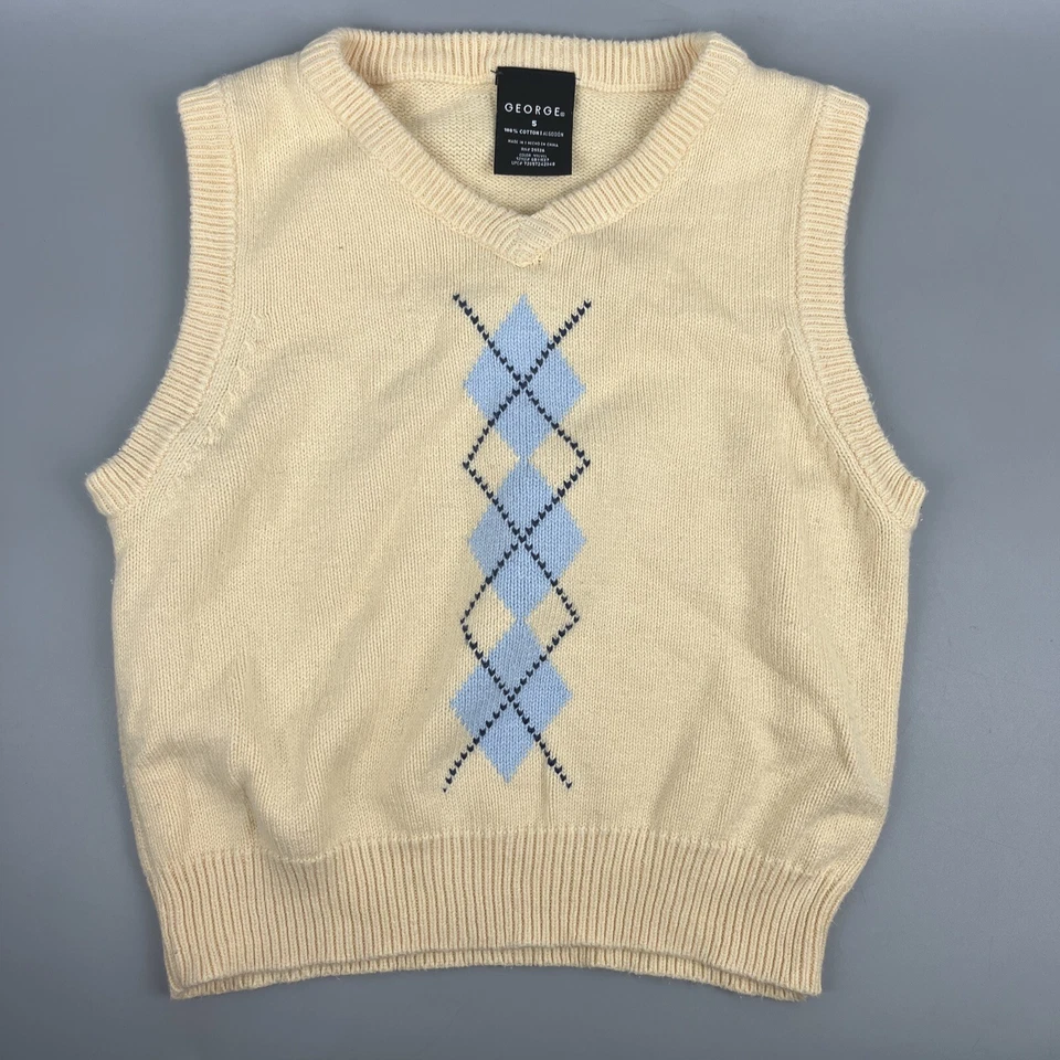 Chico George Talla S Gris Amarillo Argyle Suéter Chaleco Navidad Conjunto De 2 Mismo Talla Foto 2 de 4