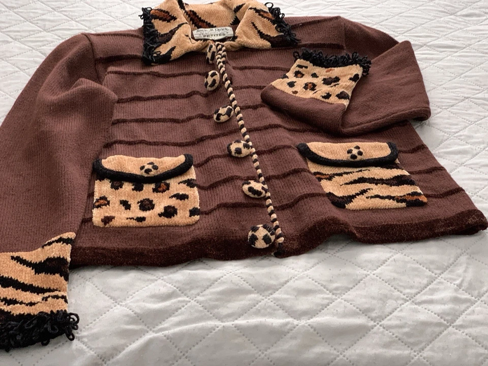 Cárdigan Jack B Quick Suéter Mujer Pequeño Mediano Marrón Guepardo Abotonado Foto 4 de 4