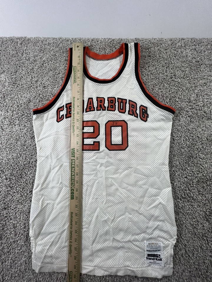 Vtg 70s Sand Knit Mens 40 Cedarburg Wisconsin Basketball Jersey White