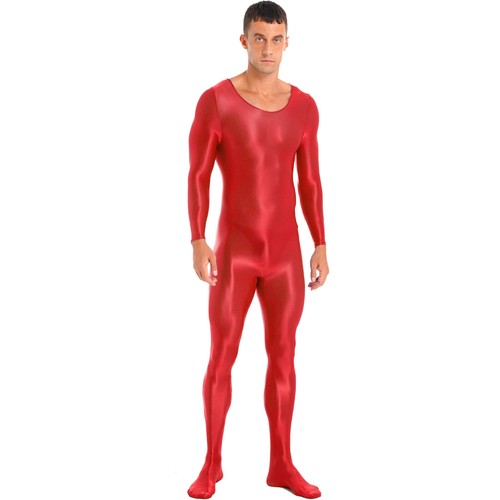 Mens Glossy Smooth Long Sleeve Jumpsuit Bodystocking Nightwear Bodysuit Unitard - Picture 65 of 77