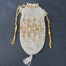 Antique Art Nouveau Gold Micro Bead Drawstring Bag Purse 12  Sack