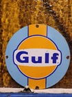VINTAGE GULF PORCELAIN SIGN LEMANS SERVICE STATION GAS PUMP PLATE GASOLINE OIL
