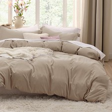 Bedsure 100 Washed Cotton Duvet Cover Oversized King 3 Piece Beige 120"x98"