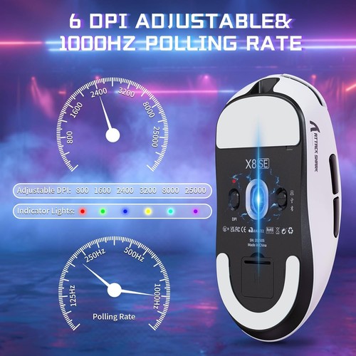 ATTACK SHARK X8SE Wireless Gaming Mouse Triple Modes 2.4G/BT/USB-C Wired 25K DPI - Picture 13 of 27