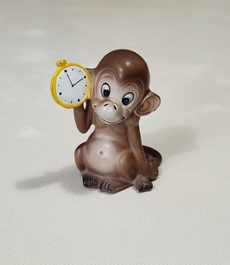 Josef Originals Monkey with Clock Figurine - It's Almost Time 🕒 Japan