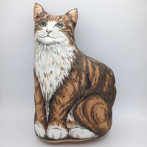 Vintage Tabby Cat 3D Shaped Pillow Kitten Kitschy Kitty Handsewn 14" Shabby Chic