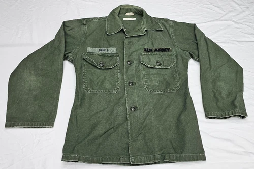 US army shirt mans cotton sateen og-107 Vietnam military Sm/xsm 14.5x31 VTG