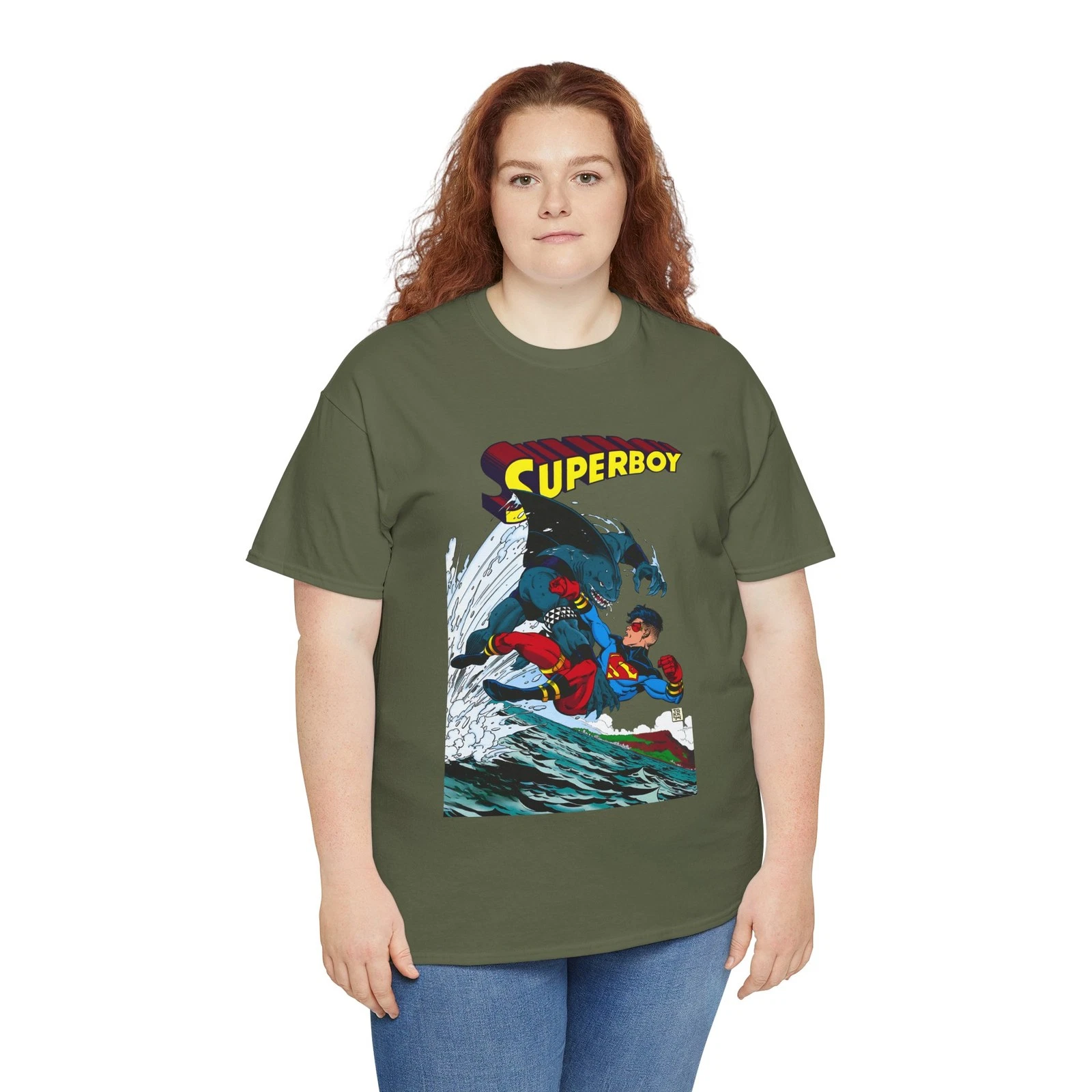 Superboy Vs King Shark T-Shirt - Tom Grummett Art - Superman Family - DC Comics