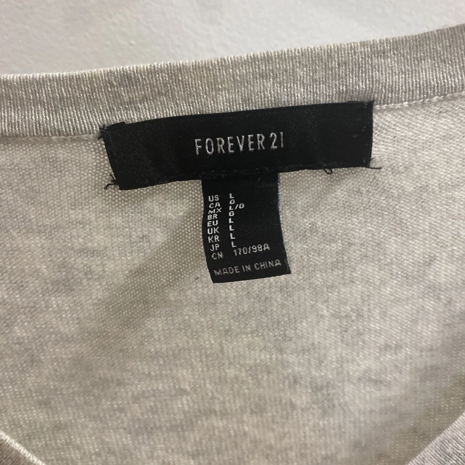 Cárdigan Forver 21 para mujer gris jaspeado talla L preppy universitario con logotipo arco iris Foto 3 de 4