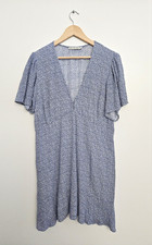 Abercrombie & Fitch Blue White Floral Mini Dress L V-Neck Flutter Sleeve Cottage