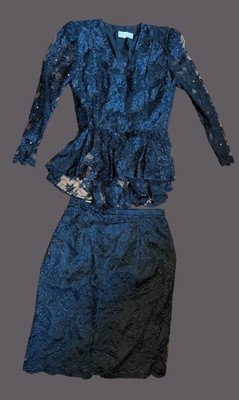 Vintage Designer 80er Jahre Gianni Balenti schwarzer Spitzenrock und Top