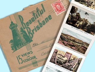 WWII era viewfolder 'Beautiful Brisbane' mailed Australia to USA 1943