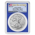 2021 (W) $1 Type 2 American Silver Eagle PCGS MS70 FDOI Flag Label Blue Frame