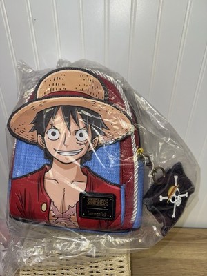 Loungefly One Piece Luffy Hard Tag Backpack w/  Skull Keychain coin pouch 