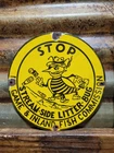 VINTAGE GAME FISH COMMISSION PORCELAIN SIGN OLD STOP LITTERING NO LITTER BEE