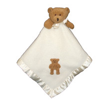Blankets  Beyond Cream Brown Bear Security Blanket Off White Ivory Satin Lovey