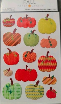 PUMPKIN STICKERS ''ORNAMENTAL PUMPKINS'' MULTI COLOR, SOME WITH GLITTER 15 TOTAL 