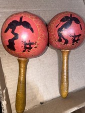 Vintage Cuban Tourist Maracas   Hand Painted   As Found