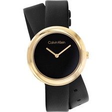 Montre Femme CK CALVIN KLEIN SCULPUTURAL 25200095 Cuir Noir d'Or