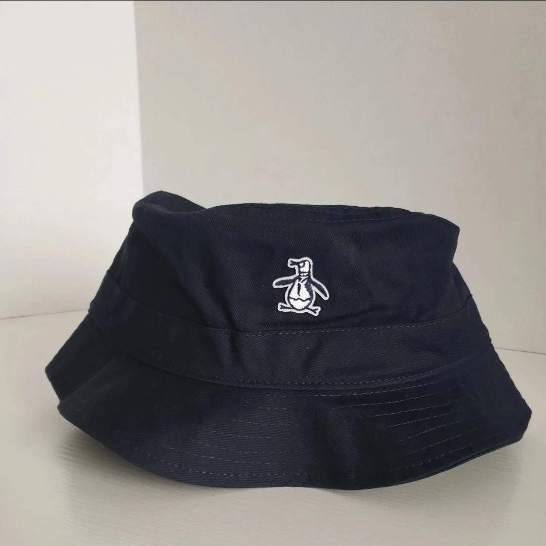 ORIGINAL PENGUIN Navy Blue Brushed Cotton Twill Bucket Hat W/ Logo (OSFM)