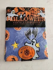Halloween Sultan’s Linens Vinyl Tablecloth 52 x 52 Ghost Bats Rare Vintage