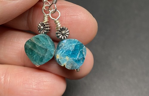 Blue Apatite Genuine Stone Handmade Earrings Crystal healing - Picture 7 of 11