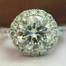 Halo Simulated 2.05CT Round Shape White Sapphire Engagement Ring In 935 Silver