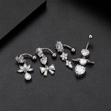 1Pcs Reverse Dangel Belly Button Piercing Heart with Wings Flower Navel R-dx