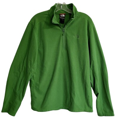 The North Face Pullover Mens Medium Green Waffle Knit 1/4 Zip Sweatshirt Outdoor
