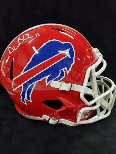 BUFFALO BILLS DREW BLEDSOE SIGNED THROWBACK FULL SIZE REPLICA HELMET BAS HOLO