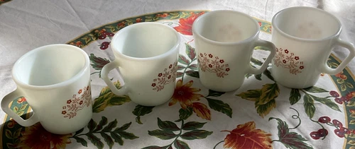 4pc Set D Handle Pyrex Summer Impressions Ginger Brown Flower Coffee Cup Mug Vtg