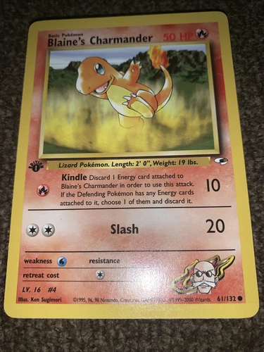 1st Edition Blaines Charmander 61/132 - Gym Heroes Pokemon Card