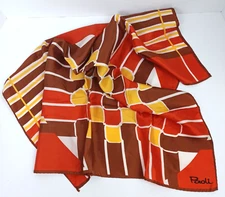 Vtg Paoli Scarf Rust Yellow Brown 26” Square Geometric 1970's Mid Century Modern