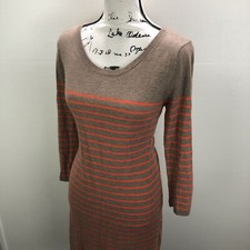 H&M Round Neck Alpaca Knit Beige Striped Pullover Sweater Dress Women's Size M