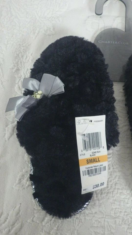 Zapatillas de mujer Charter Club PEQUEÑAS 5/6 NEGRAS ribete de piel sintética suela de goma nuevas en caja Foto 2 de 3