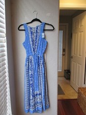 NWT Ann Taylor LOFT Petites Midi Blue Floral Open Back Dress XSP