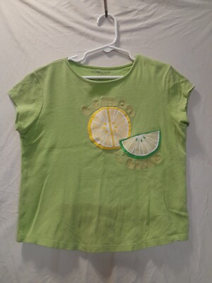 Sonoma Girls T-Shirt Size 8 Short Sleeve Green Lemon Lime Embroidered 