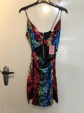 Pretty Little Thing Multi-Strappy Plunge ExtremeSplit Sequin Bodycon Dress 6BNWT