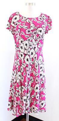 NWT Talbots Fuschia Pink Floral Print Keyhole Dress Size 10 A Line